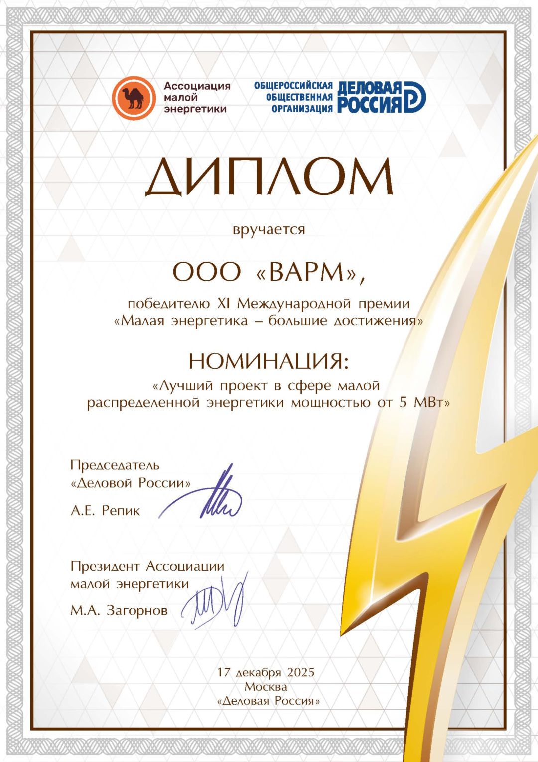 Диплом победителя